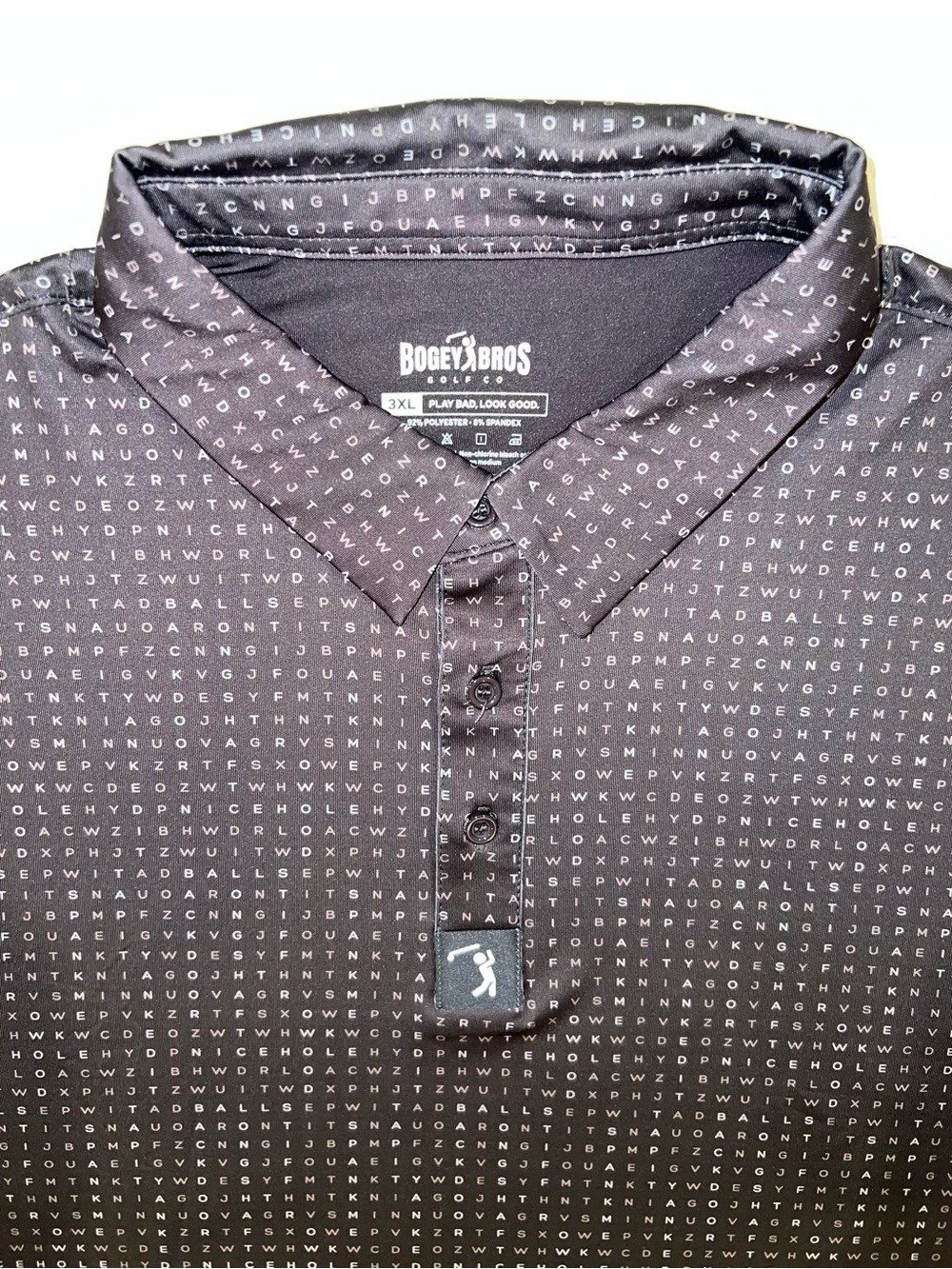 Bogey Bros Word Search Men’s 3XL Black Performance Golf Polo Shirt